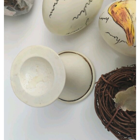 6 Ceramic Painted Bird Egg in Nest Artisan Farmhouse Decor 3.5" For Craft DIY - Picture 9 of 16